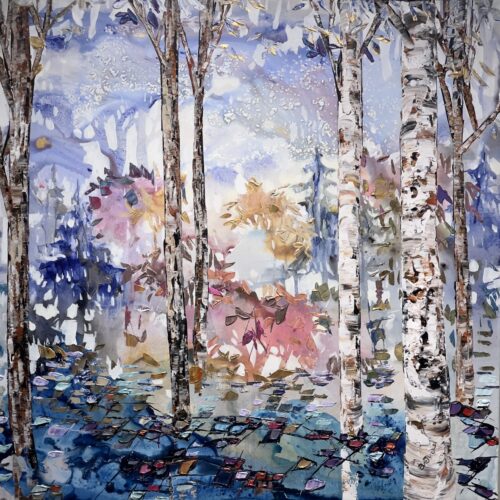 Maya Eventov Birch Spectrum Landscape 40x40 acrylic on canvas, palette-knife impasto