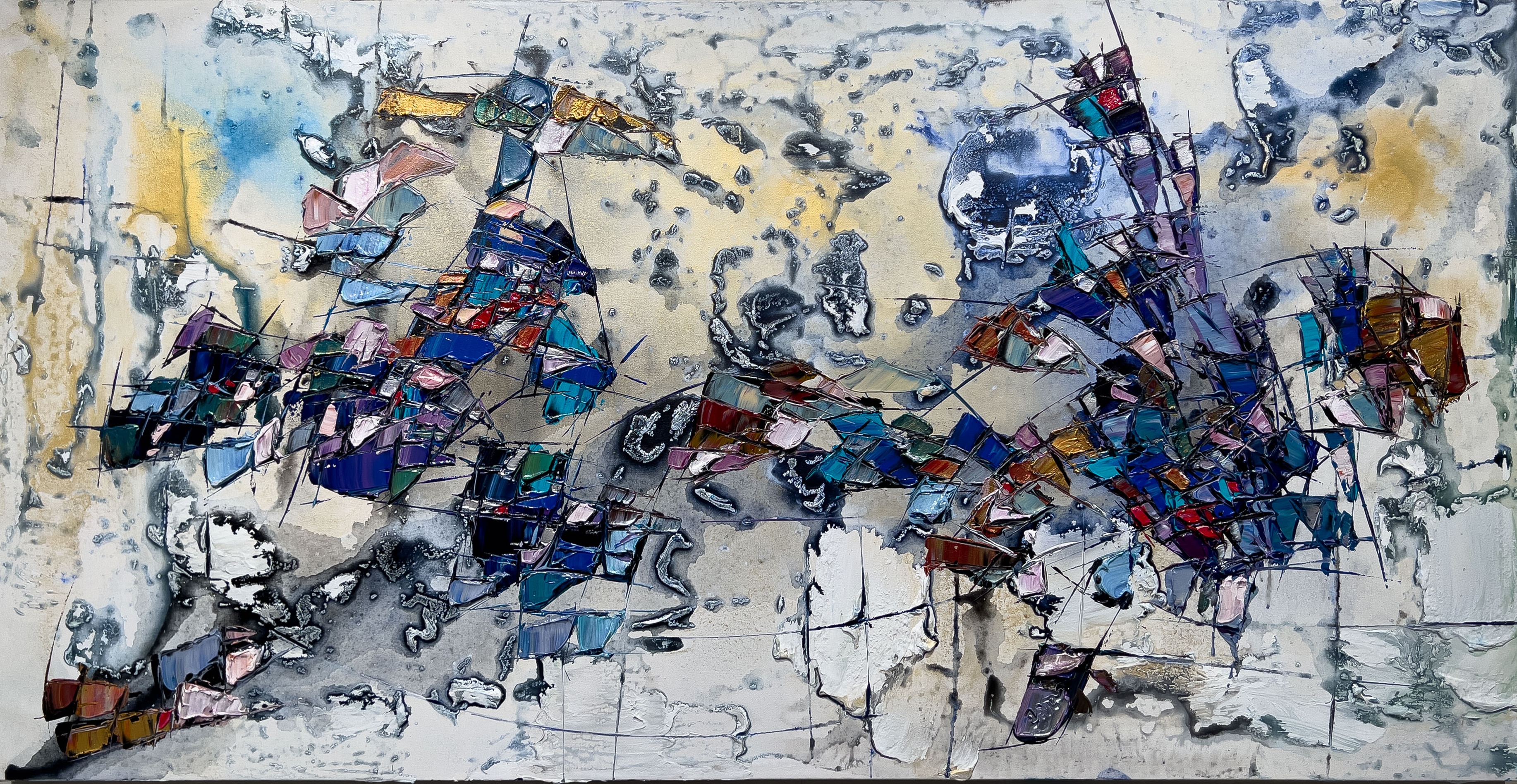 Maya Eventov Abstract 3 30×60 acrylic on canvas, palette-knife impasto