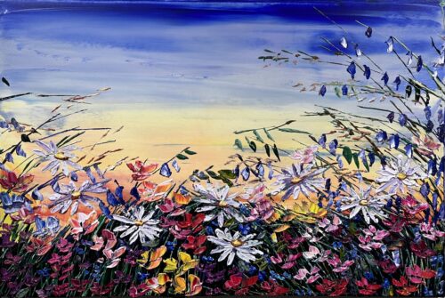 Maya Eventov Floral Fields A Bloom 24x36, original on canvas, acrylic palette-knife, floral