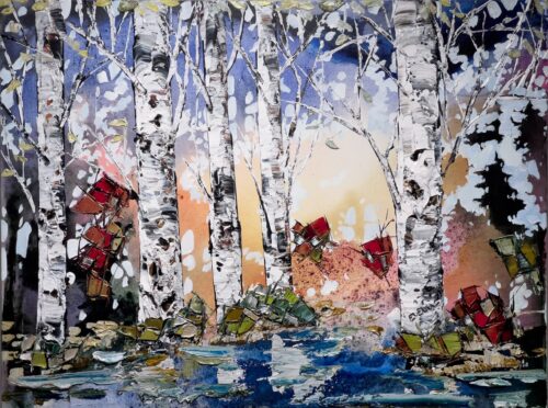 Maya Eventov Birch Spectrum Landscape 1 30×40 acrylic on canvas, palette-knife impasto