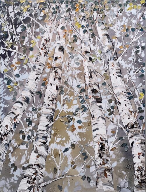 Maya Eventov Birch Spectrum Looking Up 1 48×36 acrylic on canvas, palette-knife impasto