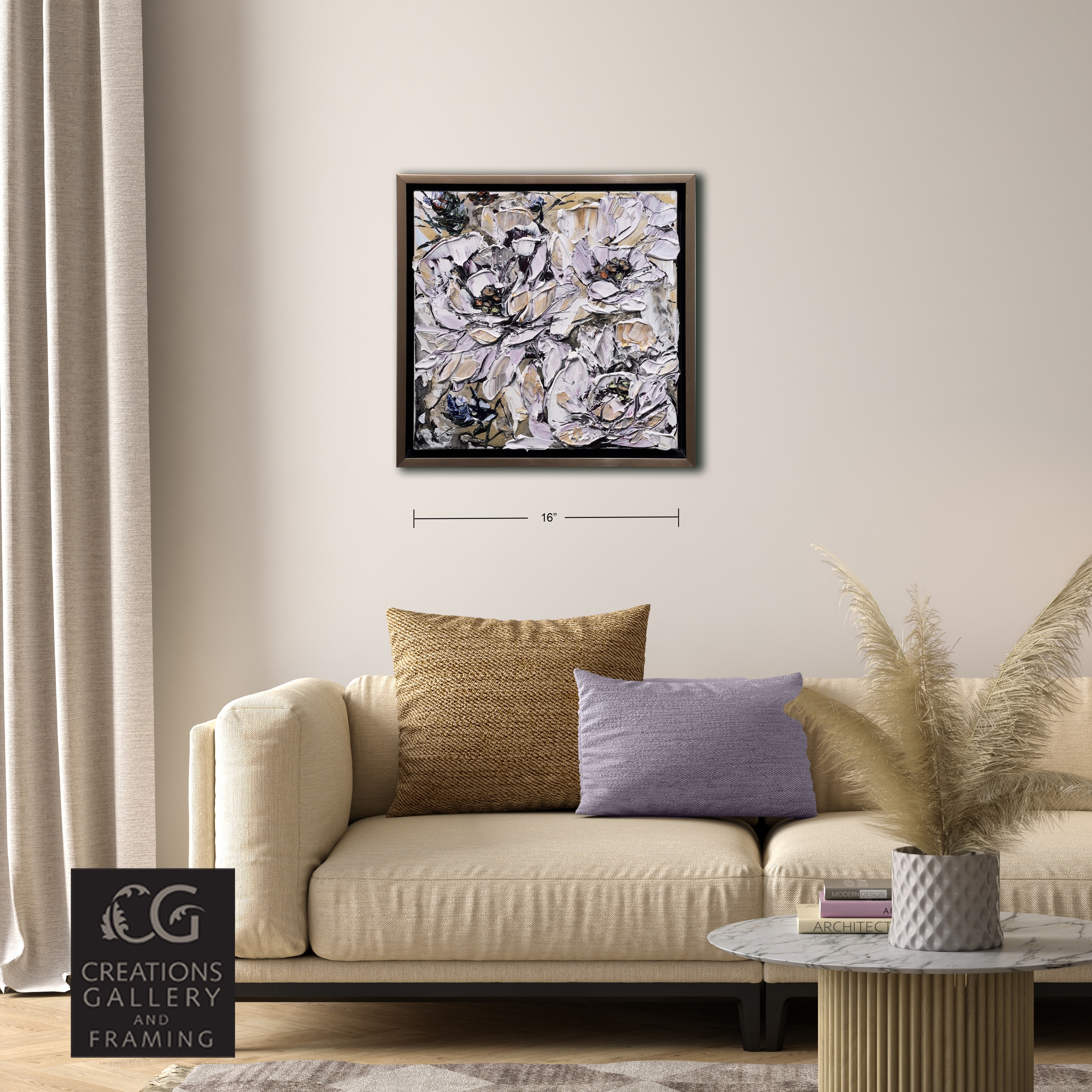 Maya Eventov Floral Abstract White I 16×16 Room View 7510