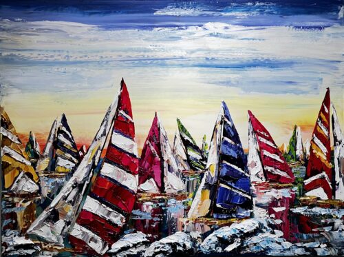 Maya Eventov Sailing Boats Regatta 3 36x48 acrylic on canvas, palette-knife impasto