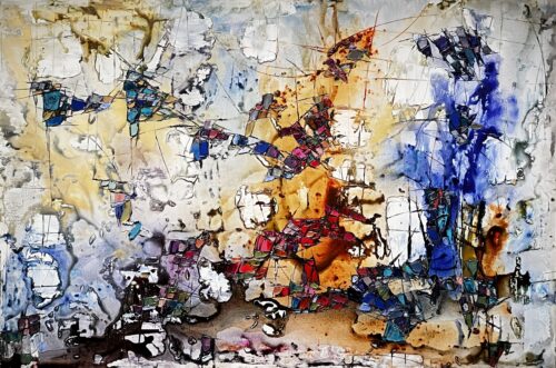 Maya Eventov Chromatic Heat 48x72 acrylic on canvas, palette-knife impasto, abstract